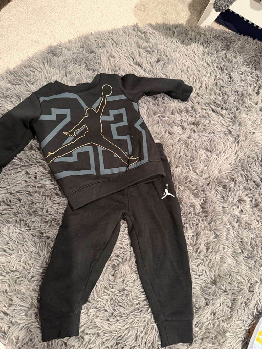 Nike Kids Black Sweatshirt and Joggers with Gold Jumpman & Blue 23 Graphic